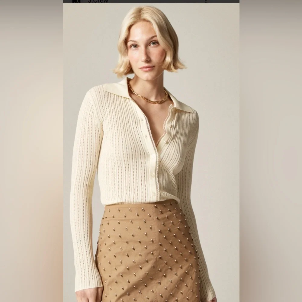 J Crew Size L Ribbed‎ tulle-trim sweater-tee in premium ultra-fine cotton